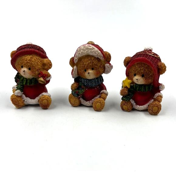 Adorable Mini Christmas Winter Teddy Bears Figurines Resin Y2K Star Bell Wreath - Picture 1 of 6